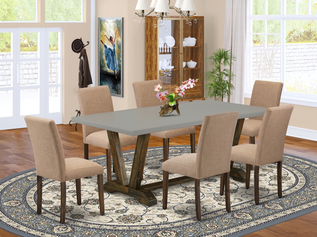 7 Piece V-Style Dining Room Set - Distressed Jacobean