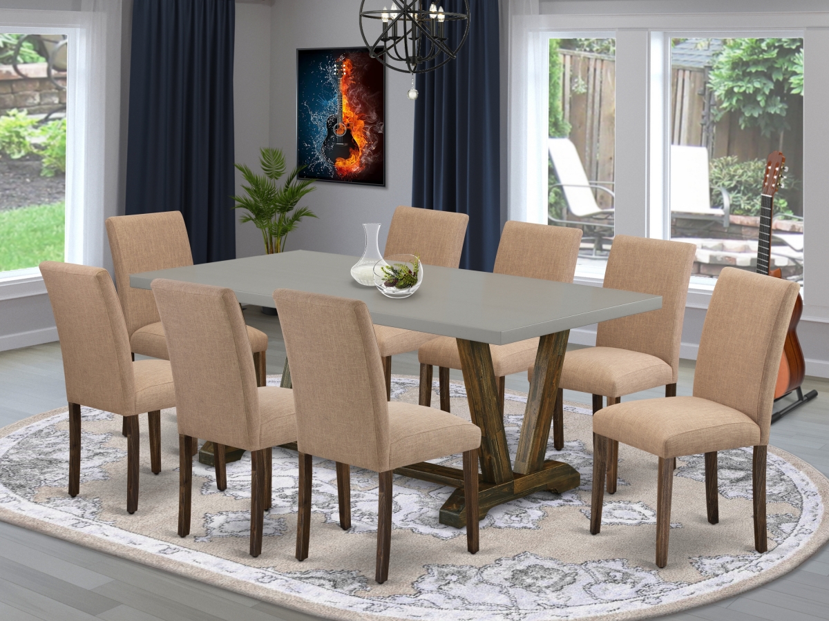 9 Piece V-Style Dining Table Set - Distressed Jacobean