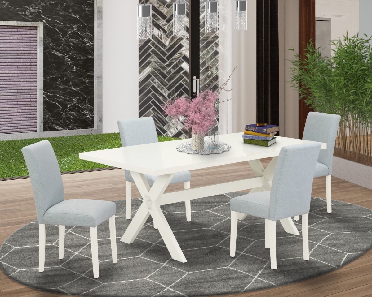 X027AB015-5 5 Piece X-Style Dining Room Table Set - Linen White -  East West Furniture