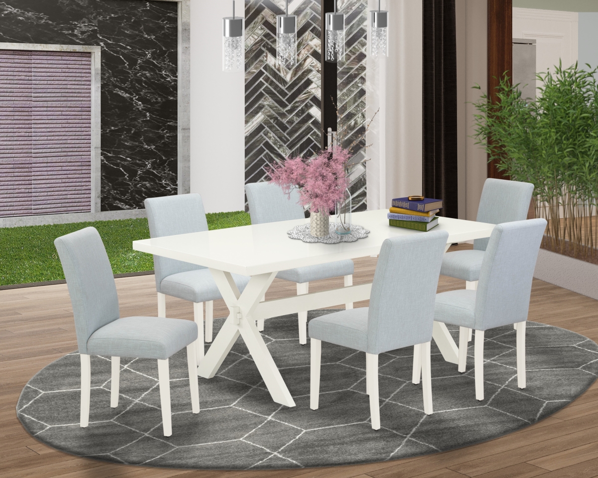 X027AB015-7 7 Piece X-Style Dining Room Table Set - Linen White -  East West Furniture