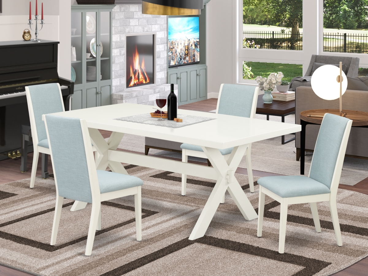 5 Piece X-Style Kitchen Table Set - Wirebrushed Linen White & Baby Blue