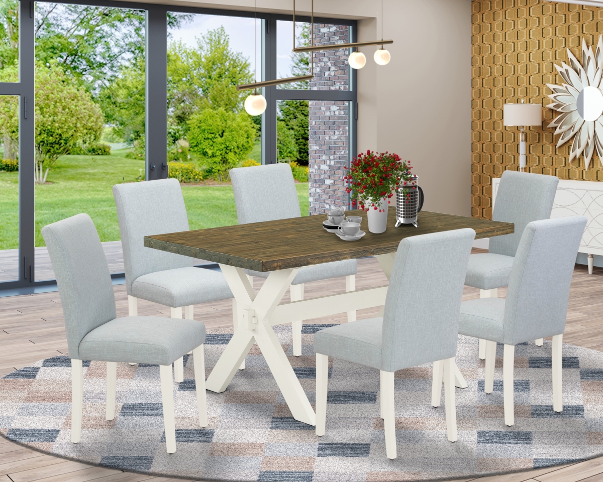 7 Piece X-Style Kitchen Dining Table Set - Linen White
