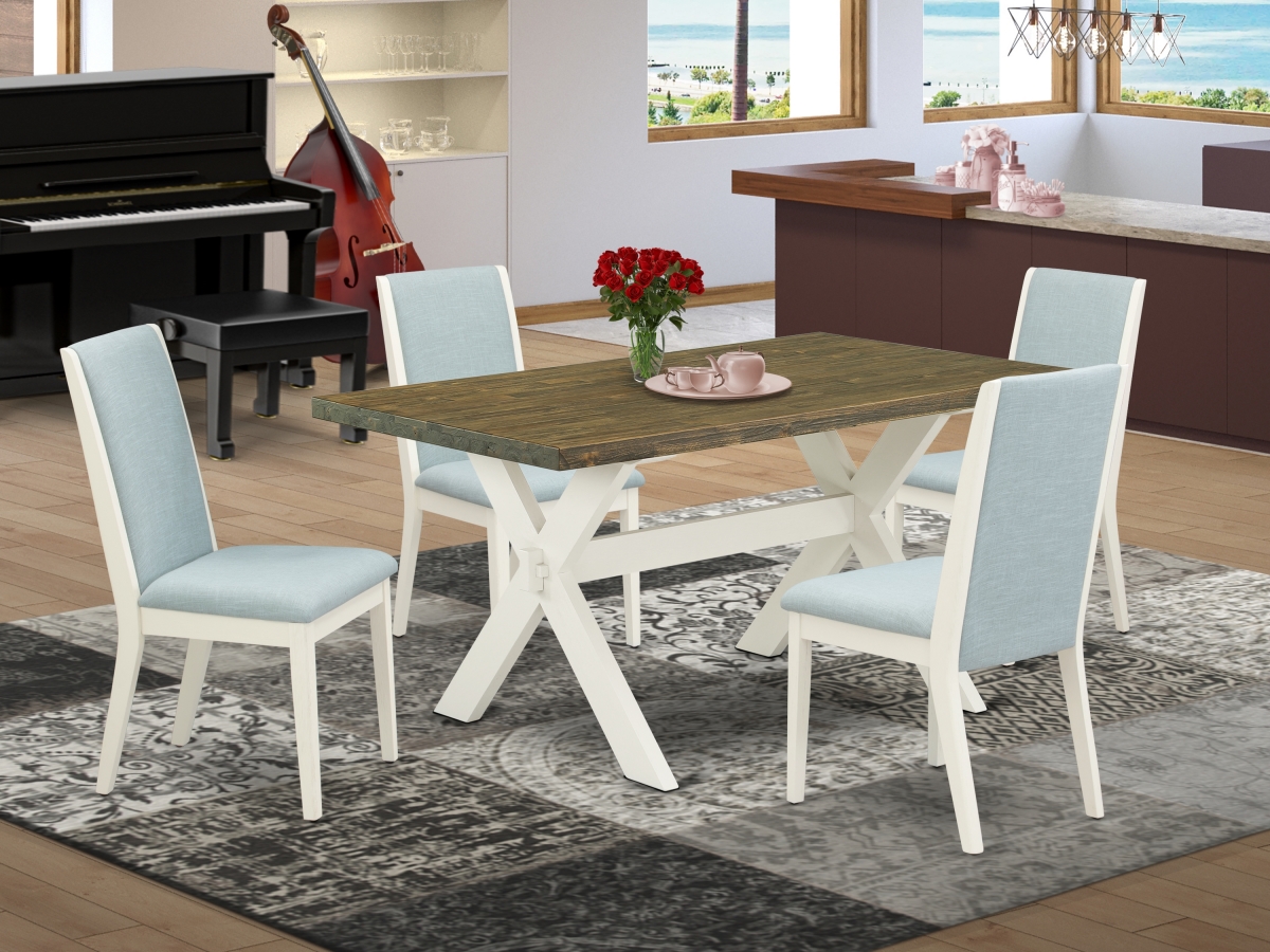 5 Piece X-Style Dining Set - Wirebrushed Linen White, Distressed Jacobean & Baby Blue