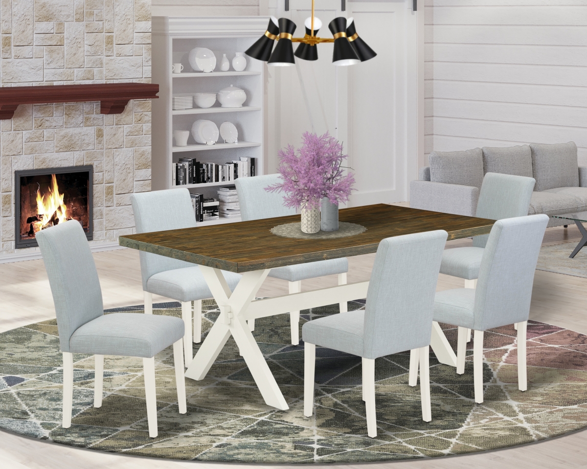 7 Piece X-Style Kitchen Table Set - Linen White