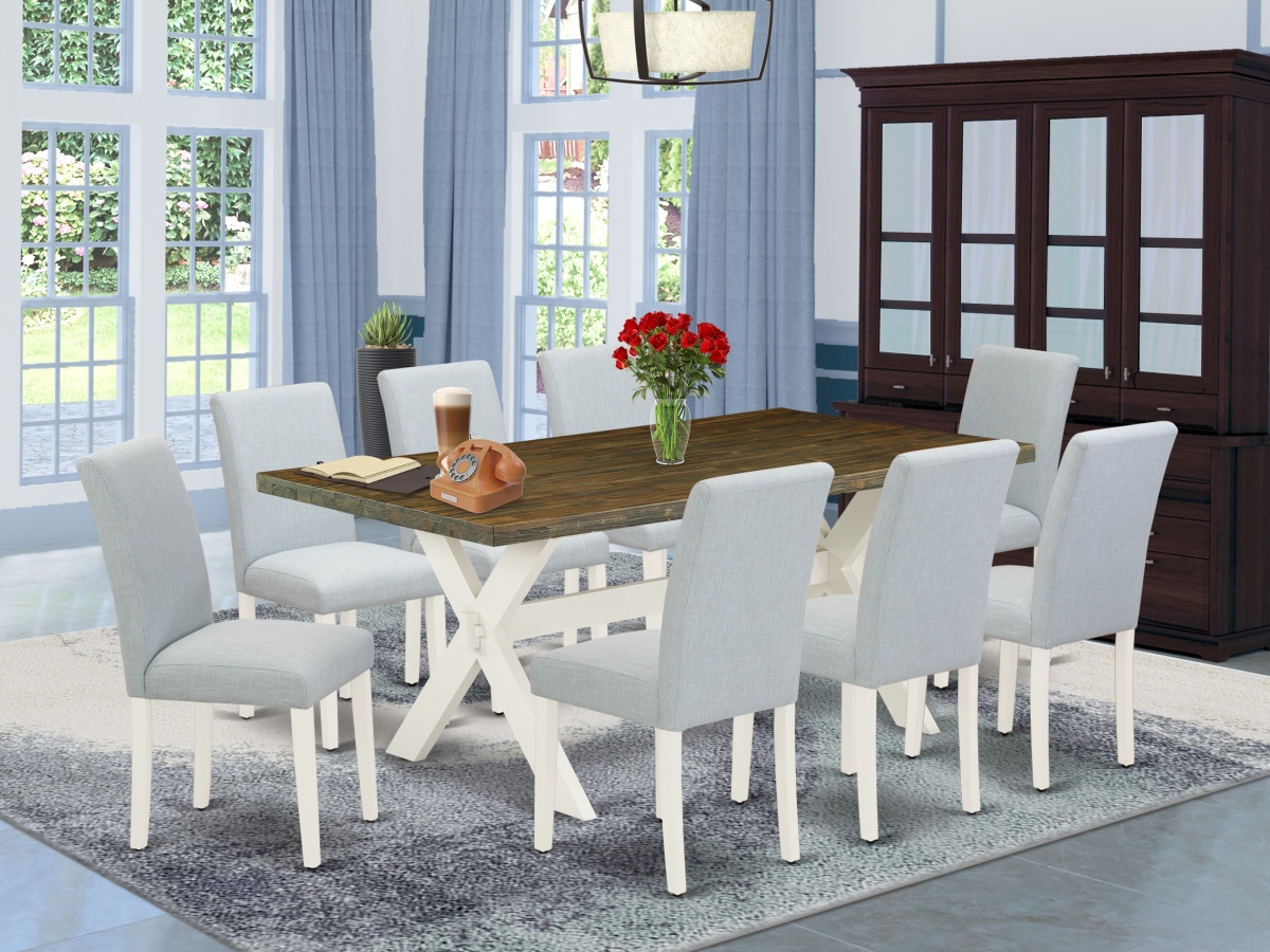 9 Piece X-Style Wooden Dining Table Set - Linen White