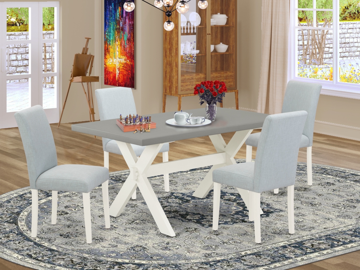 X096AB015-5 5 Piece X-Style Dining Room Table Set - Linen White -  East West Furniture