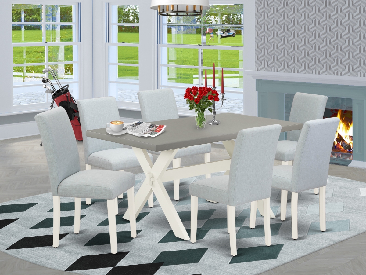 7 Piece X-Style Dining Room Table Set - Linen White