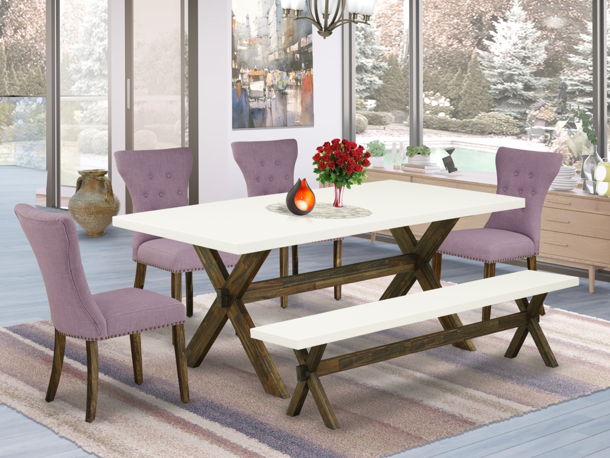6 Piece X-Style Dining Room Table Set - Distressed Jacobean