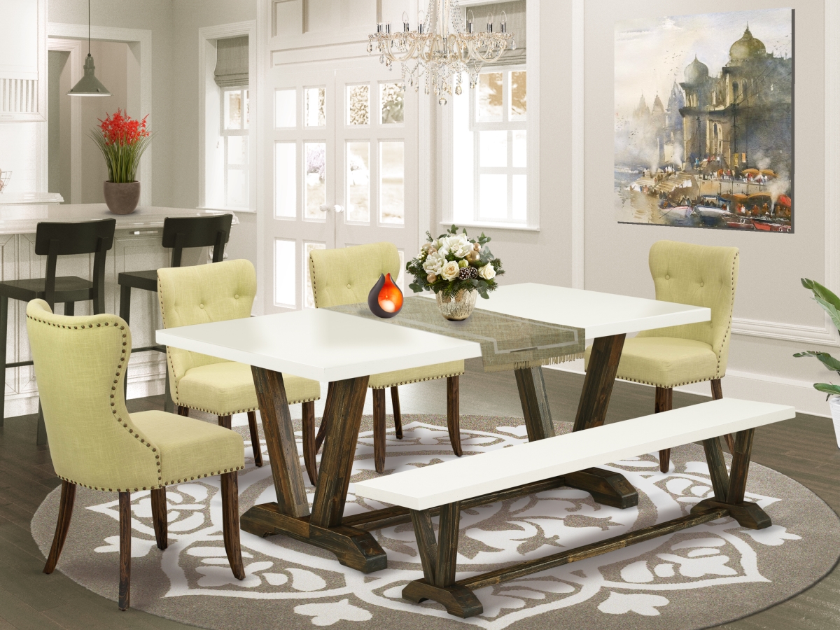 6 Piece X-Style Dining Table Set - Distressed Jacobean