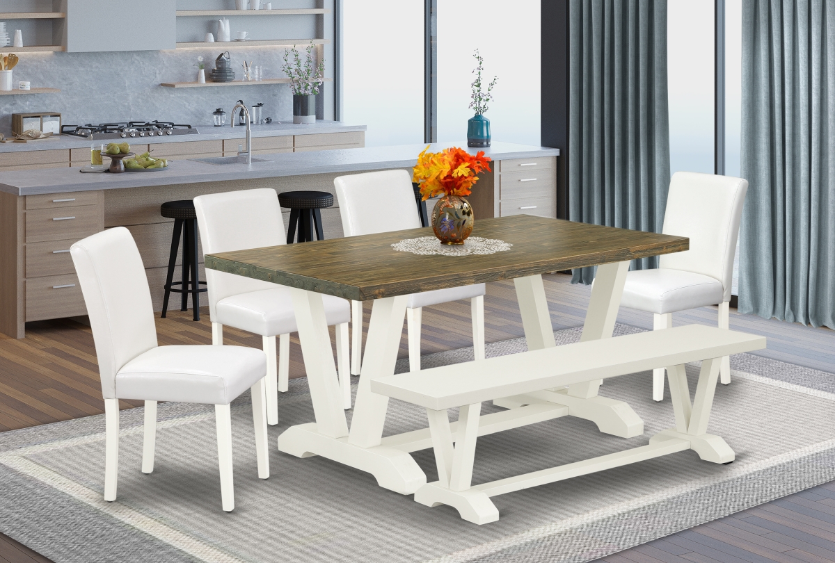 6 Piece V-Style Gorgeous Rectangular Table Set - Linen White