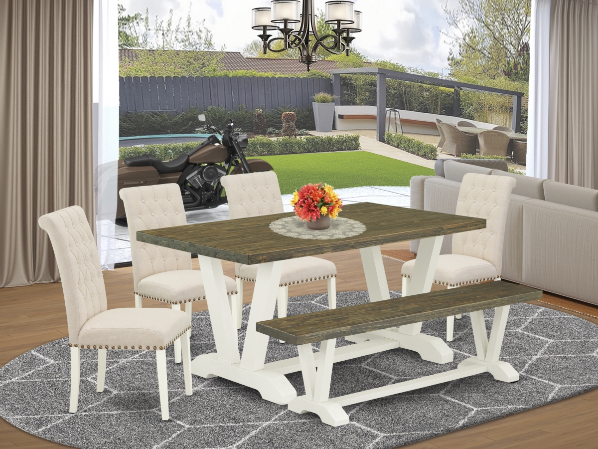 6 Piece V-Style Fashionable Modern Dining Table Set - Linen White