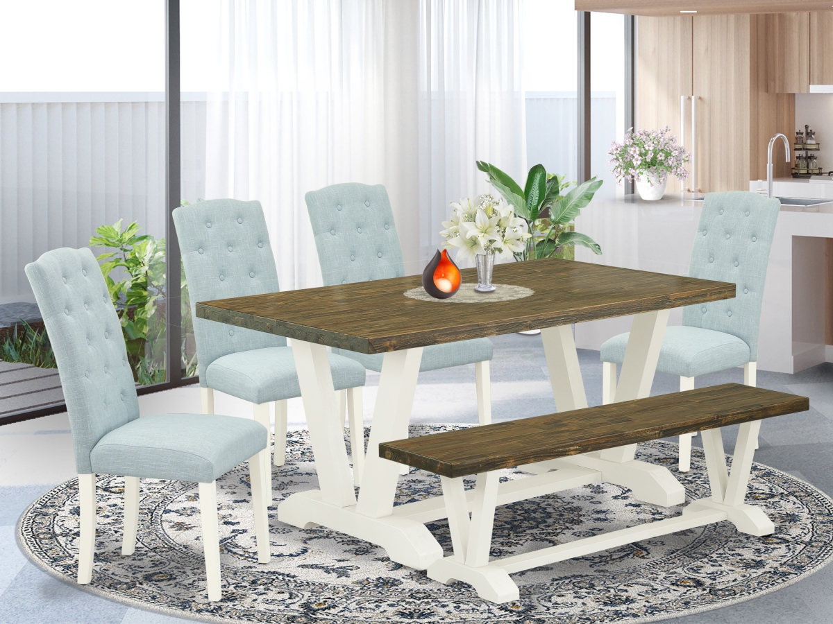 V076CE215-6 6 Piece V-Style Dining Room Set - Linen White -  East West Furniture