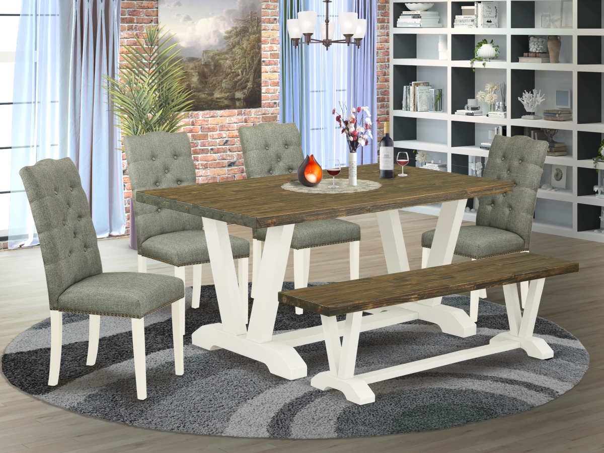 6 Piece V-Style Dining Table Set - Linen White