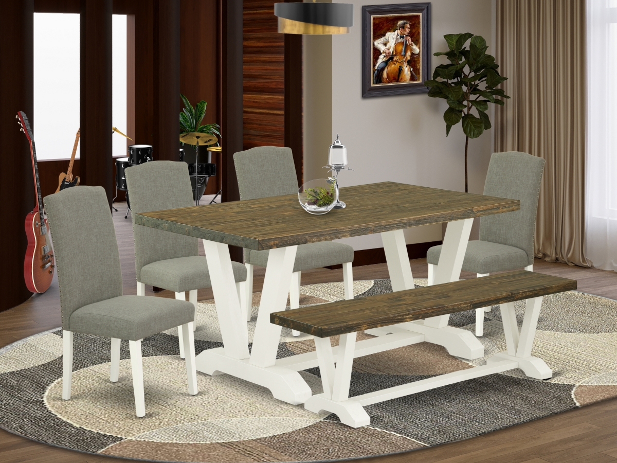 6 Piece V-Style Fashionable Rectangular Table Set - Linen White
