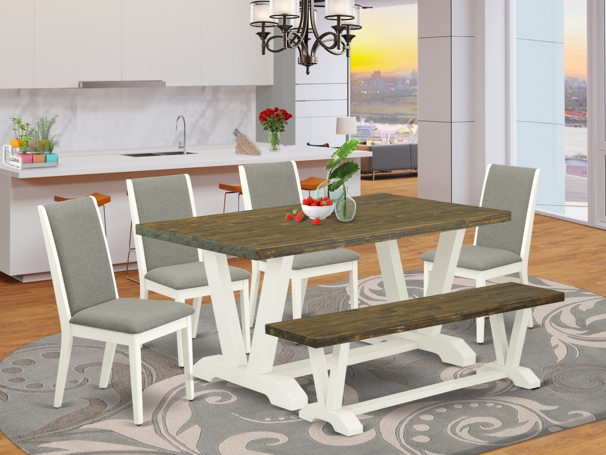 V076LA206-6 6 Piece V-Style Fashionable Dining Room Set - Linen White -  East West Furniture