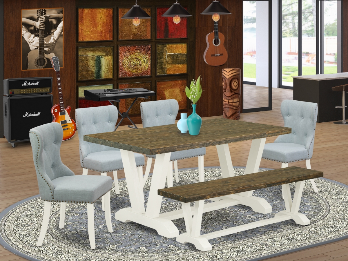 6 Piece V-Style Dining Room Set - Linen White