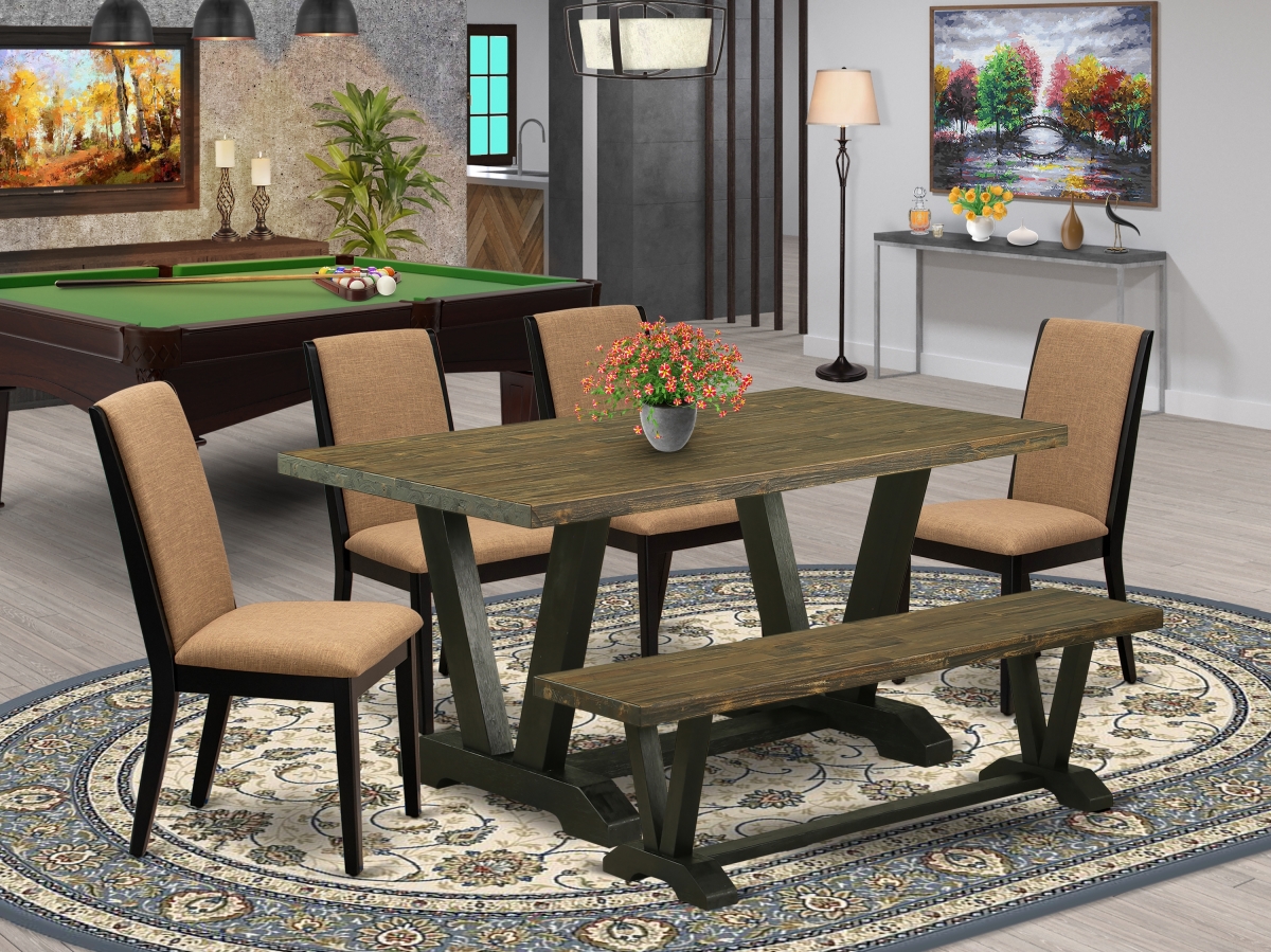 6 Piece V-Style Awesome Kitchen Table Set - Wire Brushed Black