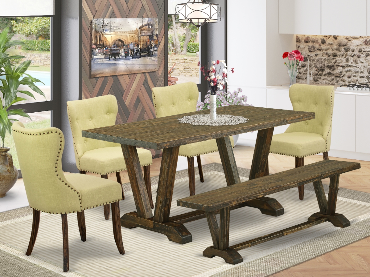 6 Piece V-Style Kitchen Dining Set - Distressed Jacobean