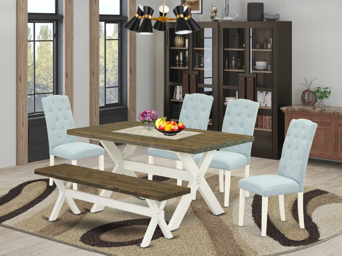 X076CE215-6 6 Piece X-Style Kitchen & Dining Room Set - Linen White -  East West Furniture