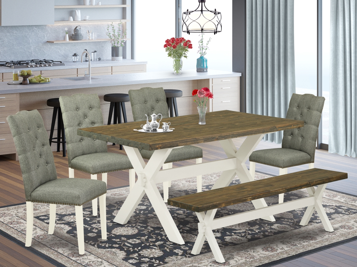 6 Piece X-Style Dining Table Set - Linen White