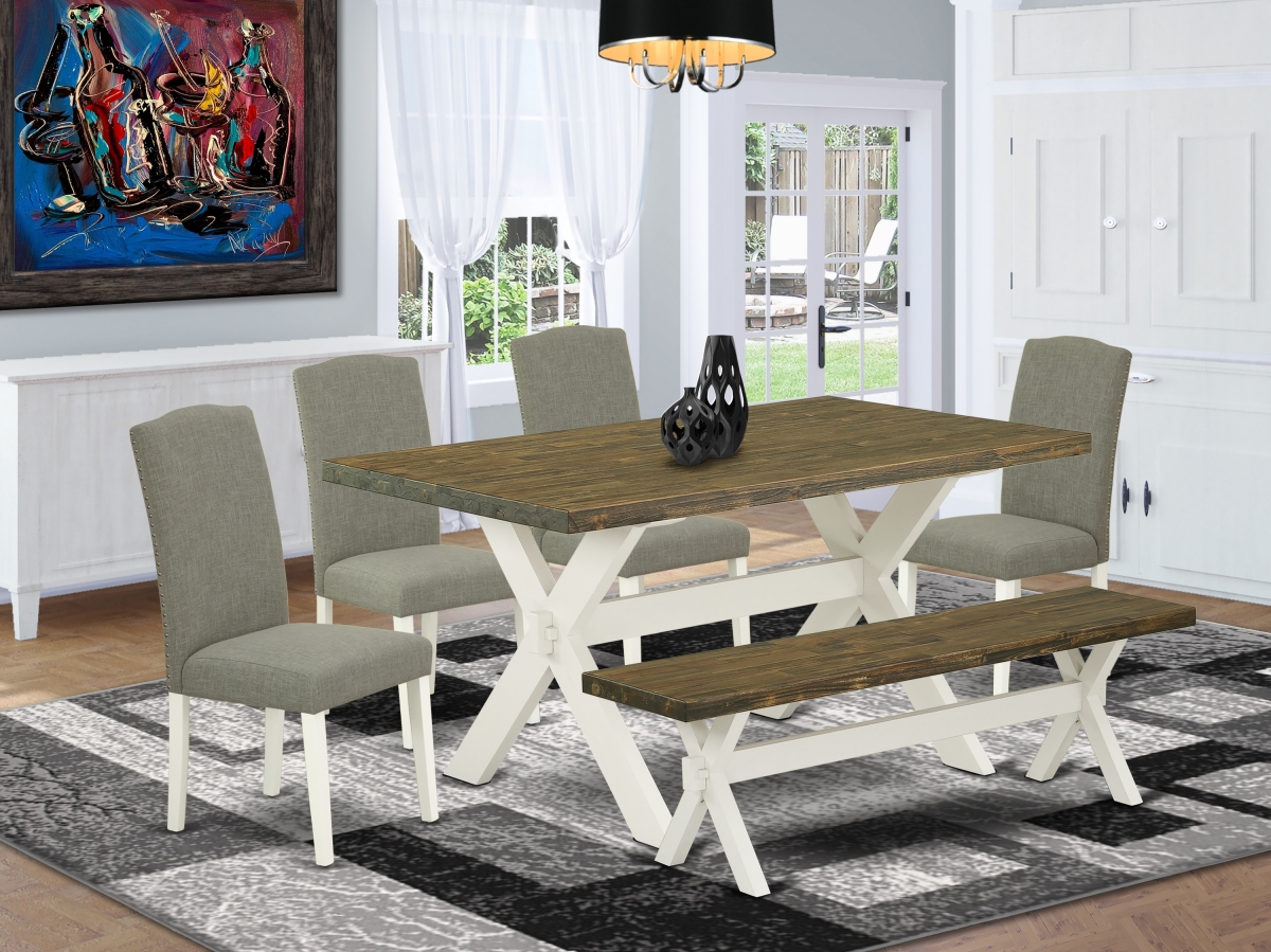 X076EN206-6 6 Piece X-Style Dining Room Set - Wire Brushed Black -  East West Furniture