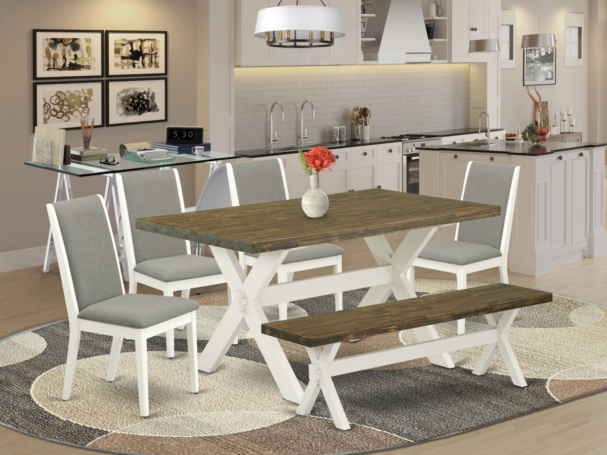 X076LA206-6 6 Piece X-Style Stylish Rectangular Dining Room Table Set - Linen White -  East West Furniture