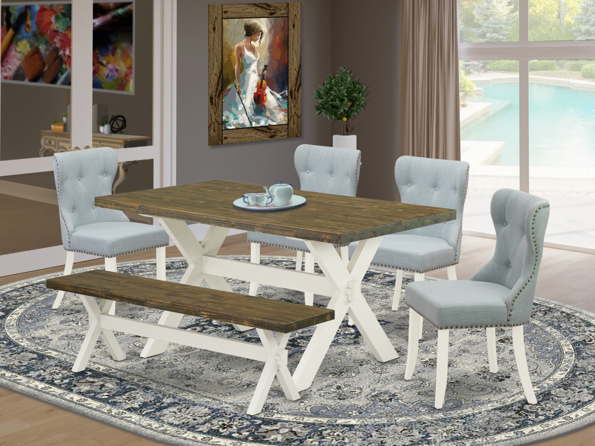 6 Piece X-Style Dining Room Table Set - Linen White