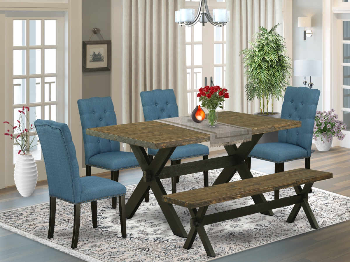 X676EL121-6 6 Piece X-Style Awesome Dining Room Set - Wire Brushed Black -  East West Furniture