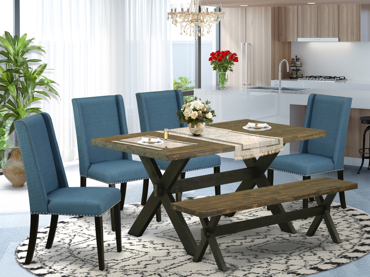 6 Piece X-Style Awesome Kitchen Table Set - Wire Brushed Black