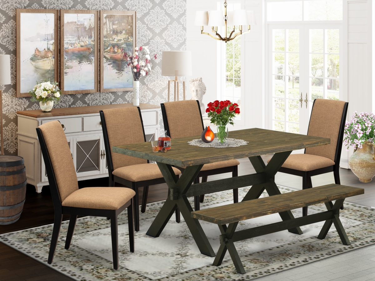 6 Piece X-Style Stylish Rectangular Table Set - Wire Brushed Black