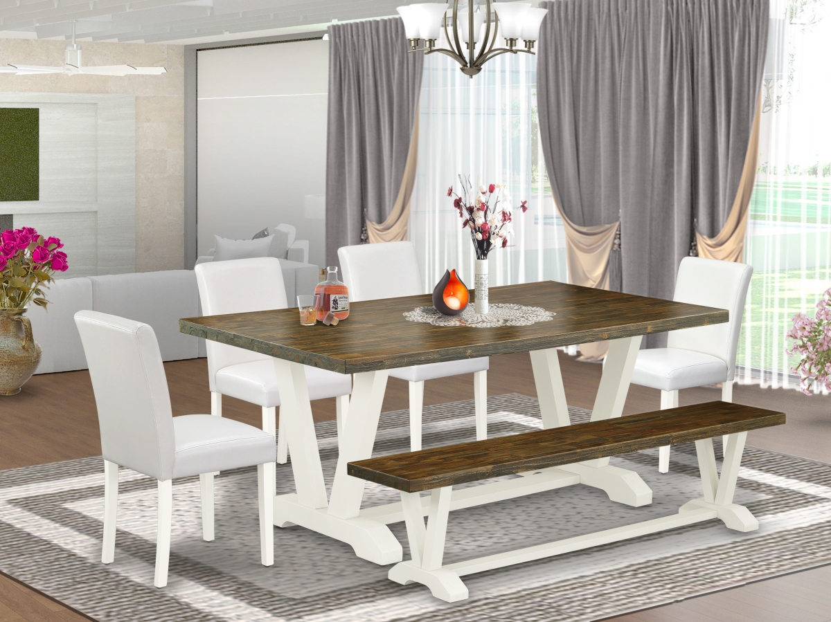 V077AB264-6 6 Piece V-Style Fashionable Dining Room Table Set - Linen White -  East West Furniture