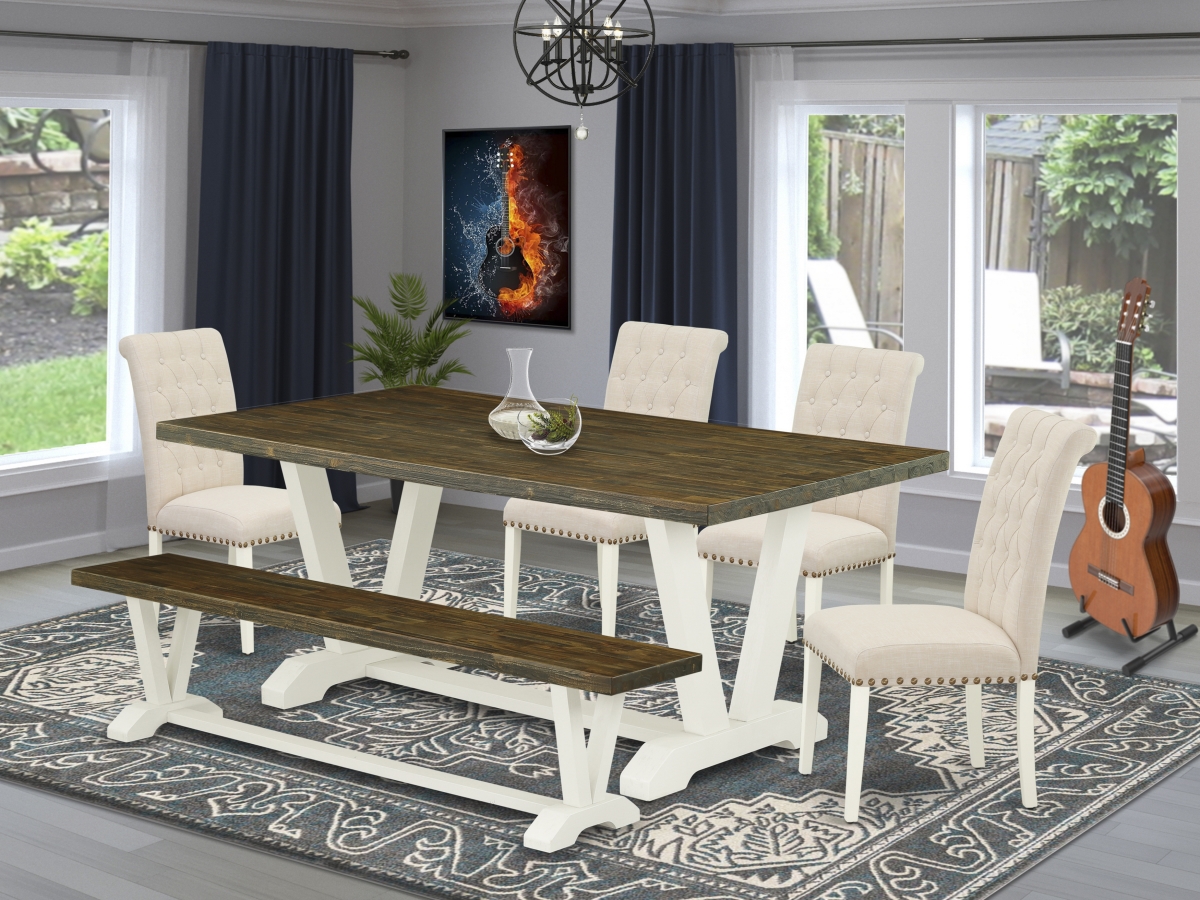 6 Piece V-Style Modern Dining Set - Linen White