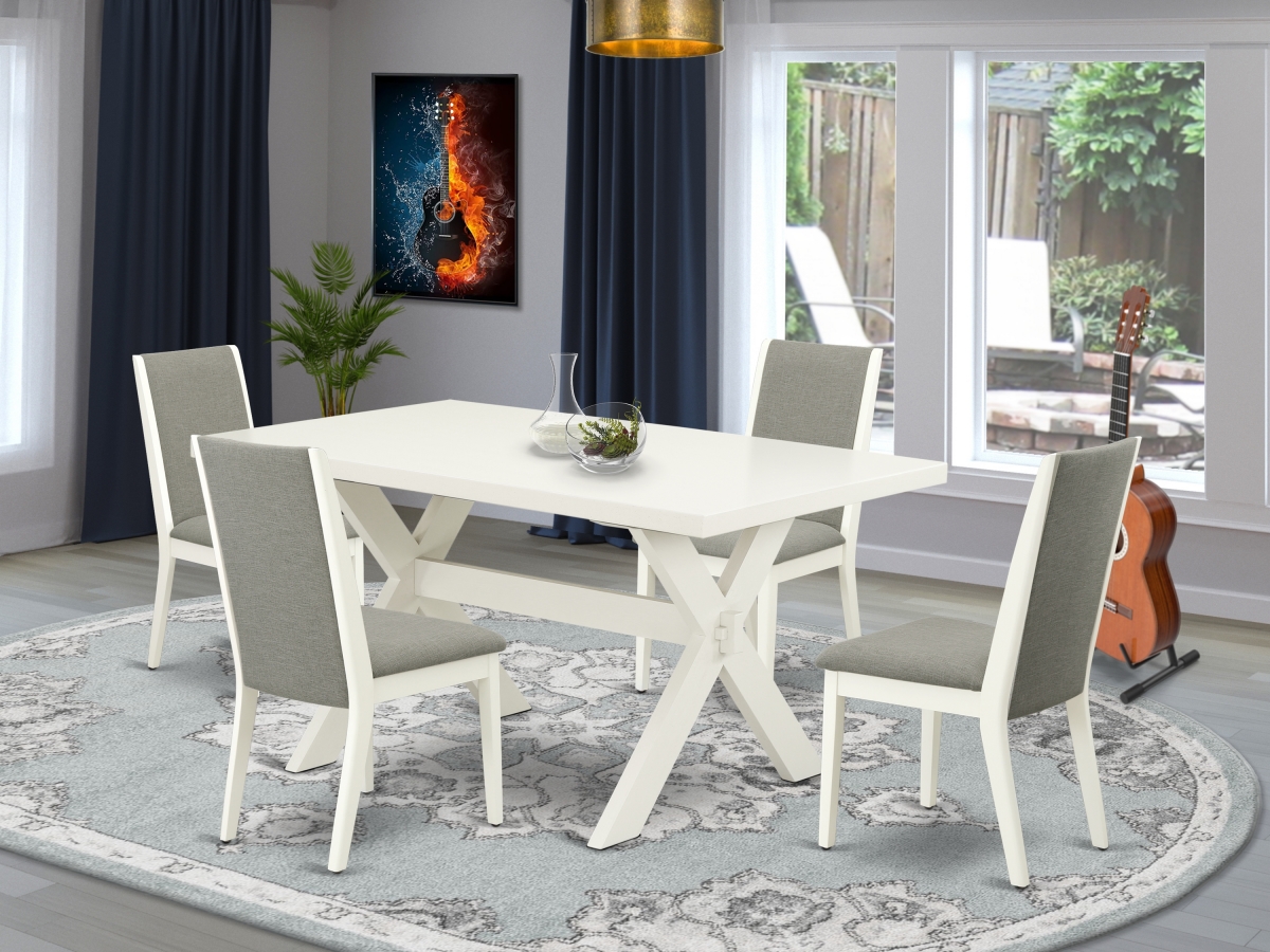 5 Piece X-Style Beautiful Kitchen Table Set - Shitake & Linen White