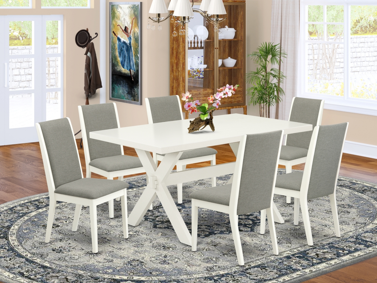 7 Piece X-Style Amazing Dining Table Set - Linen White