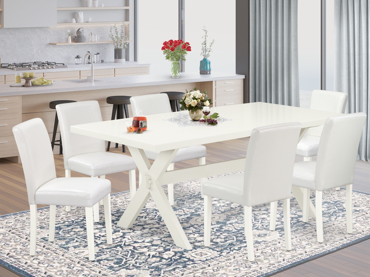 7 Piece X-Style Amazing Dining Room Table Set - Linen White