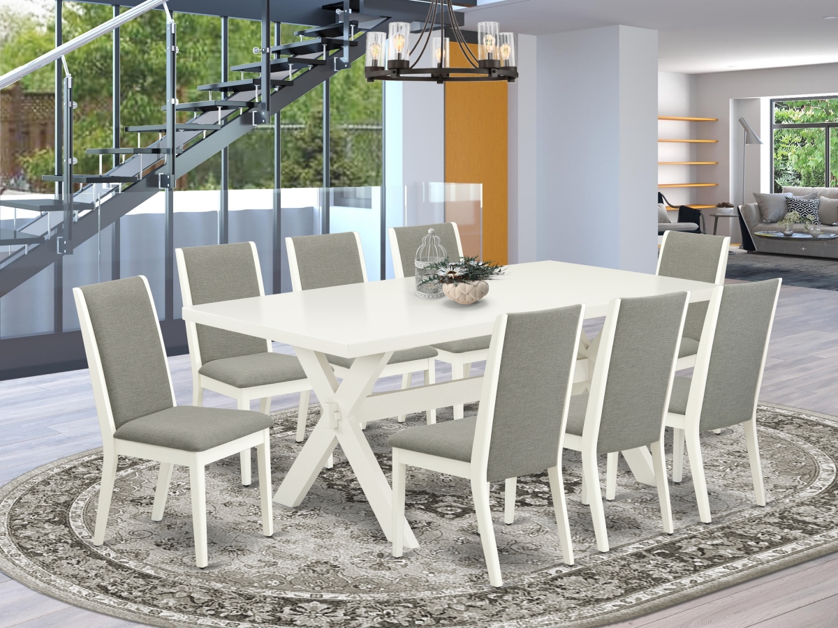 9 Piece X-Style Amazing Modern Dining Table Set - Linen White