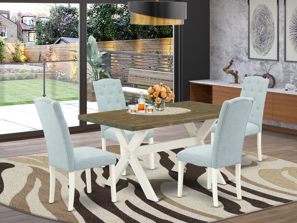 5 Piece X-Style Dining Table Set - Linen White