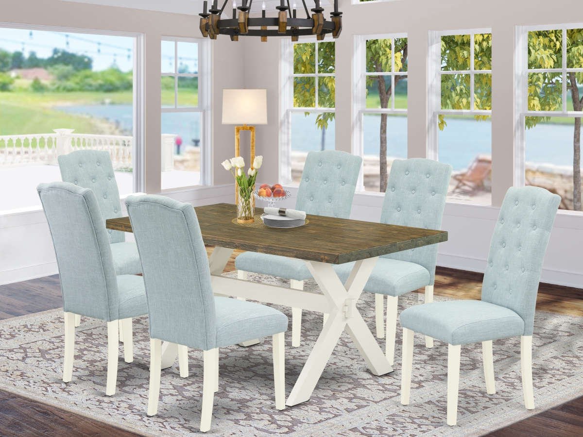 7 Piece X-Style Modern Dining Set - Linen White