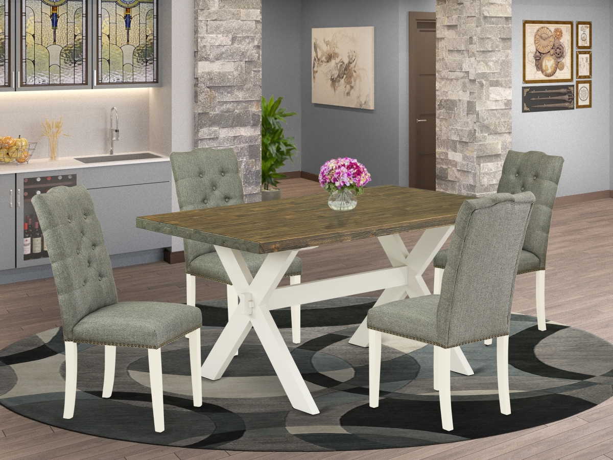5 Piece X-Style Dining Room Table Set - Linen White