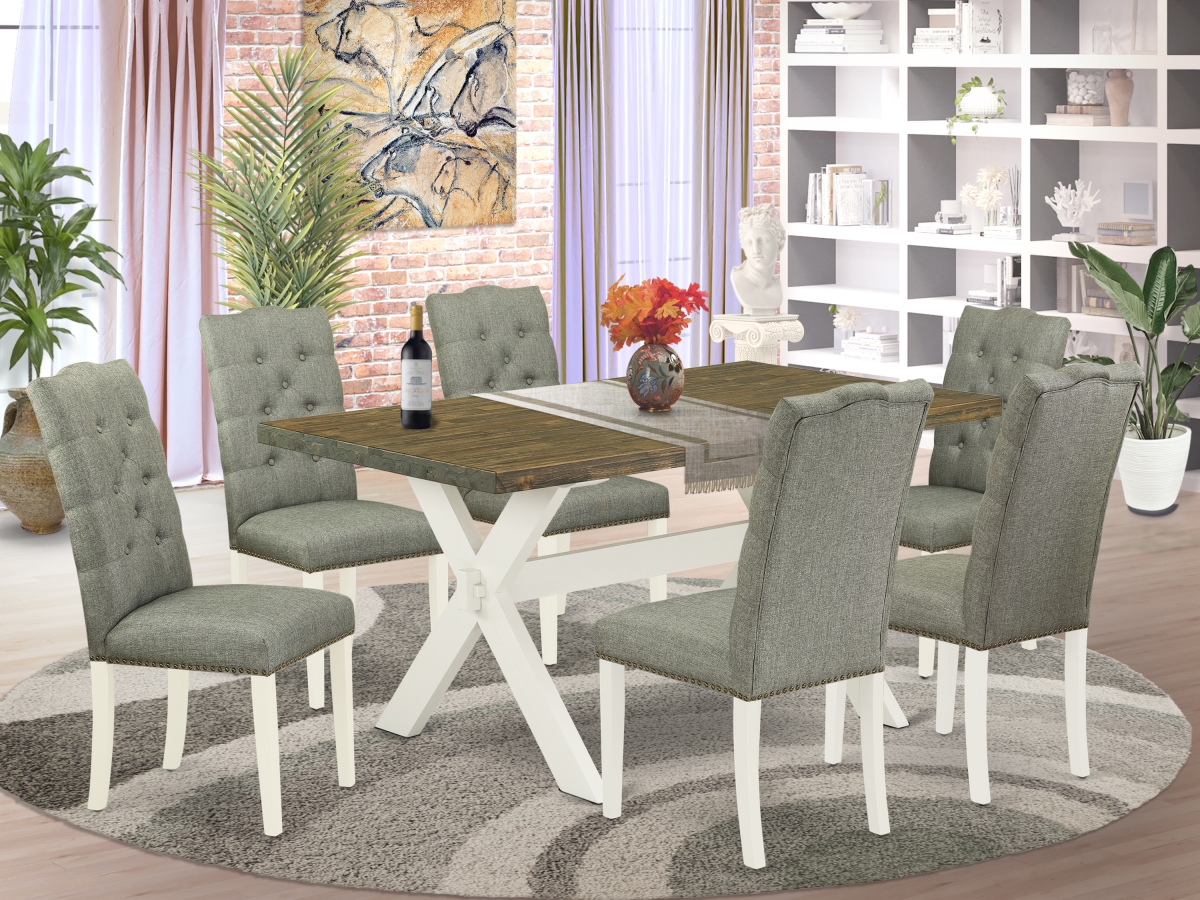 7 Piece X-Style Modern Dining Table Set - Linen White