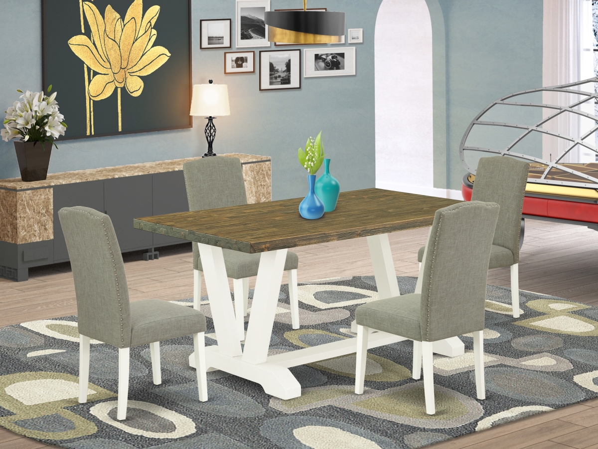 5 Piece X-Style Beautiful Rectangular Table Set - Linen White