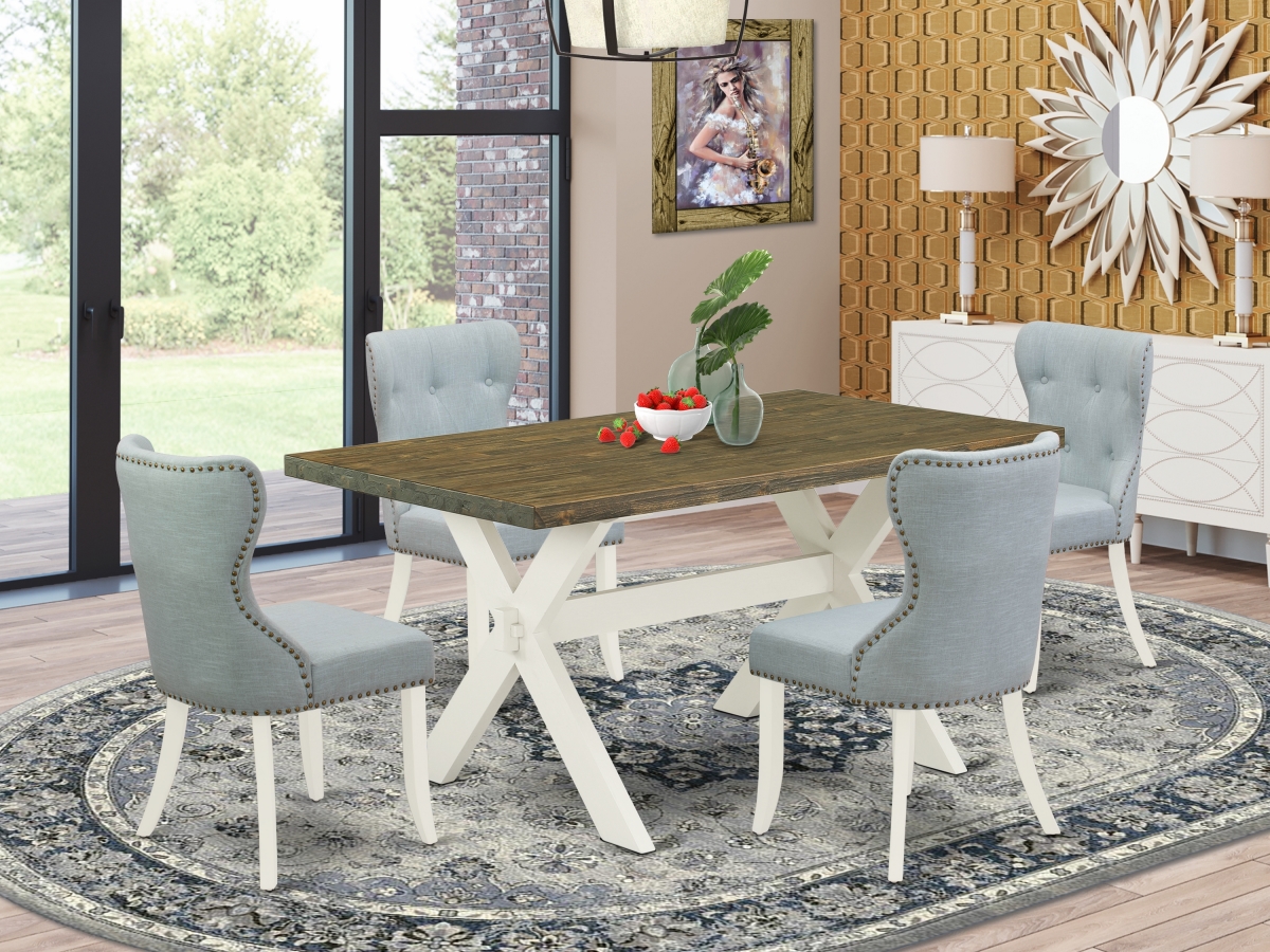 5 Piece X-Style Modern Dining Table Set - Linen White