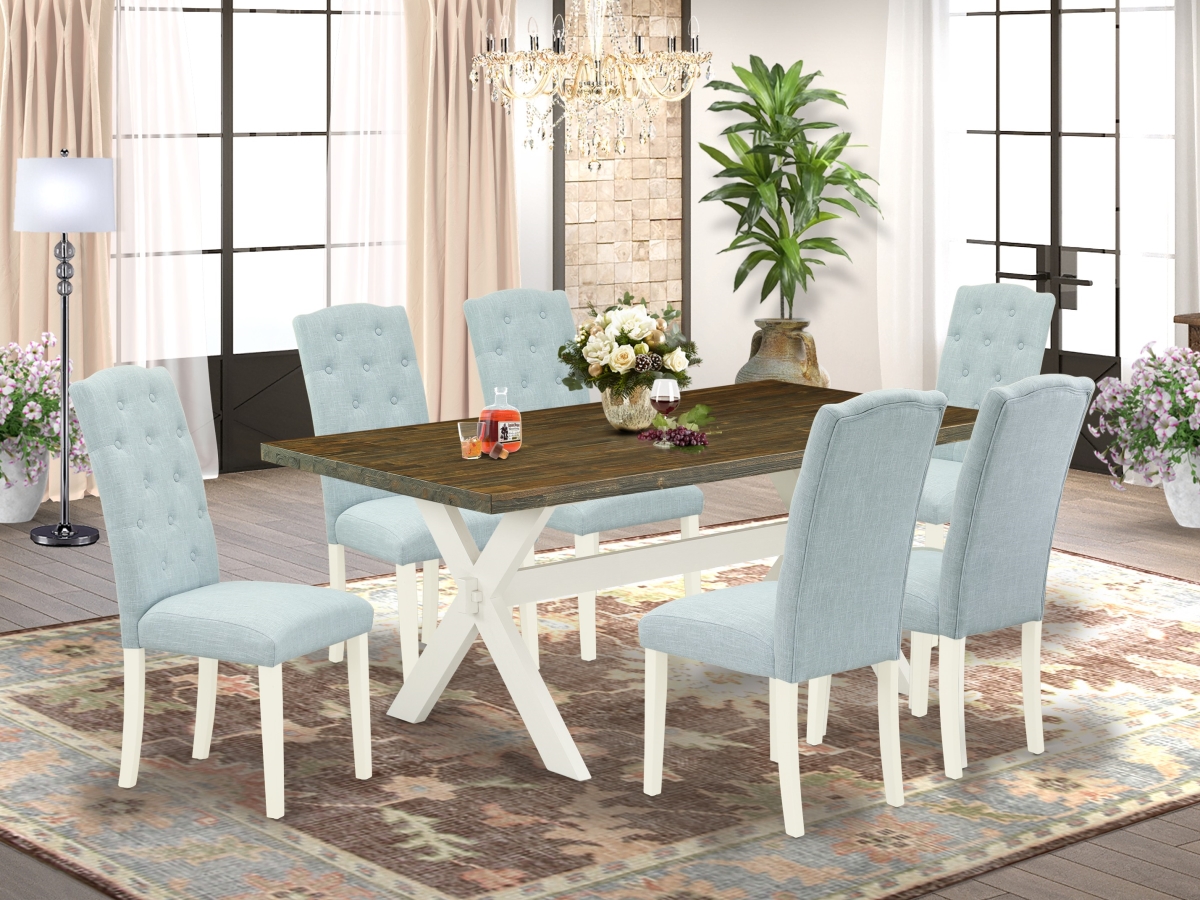 7 Piece X-Style Dining Table Set - Linen White