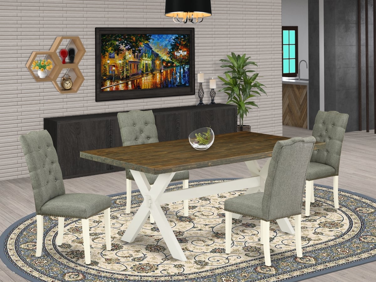 5 Piece X-Style Modern Dining Set - Linen White