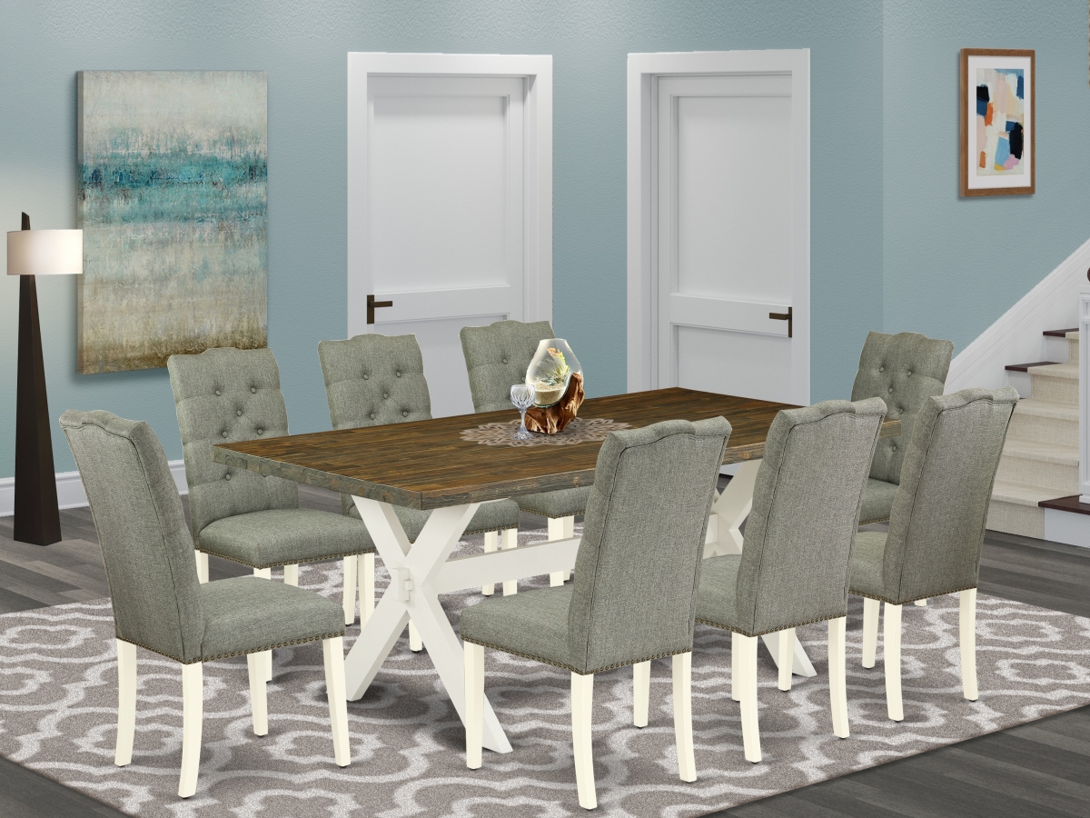 9 Piece X-Style Dining Room Set - Linen White
