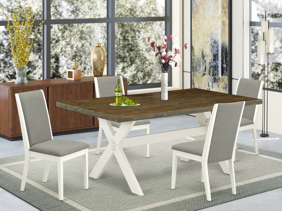 5 Piece X-Style Modern Dining Table Set - Linen White