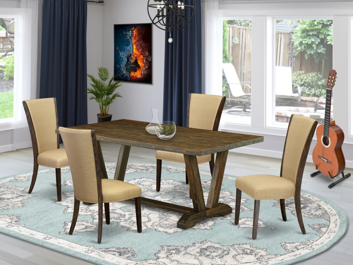 5 Piece V-Style Dinette Set - Distressed Jacobean & Brown