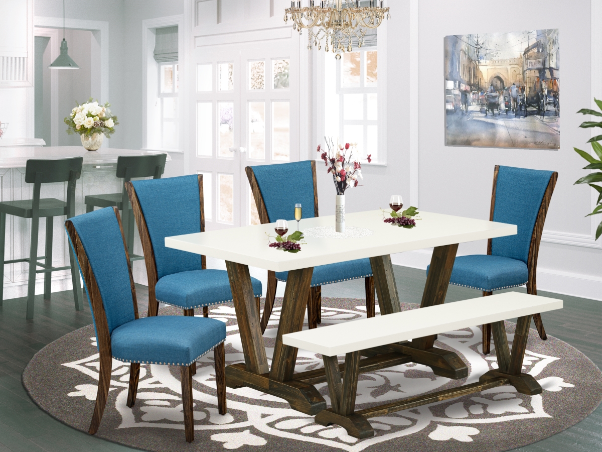 6 Piece V-Style Dining Room Set - Distressed Jacobean