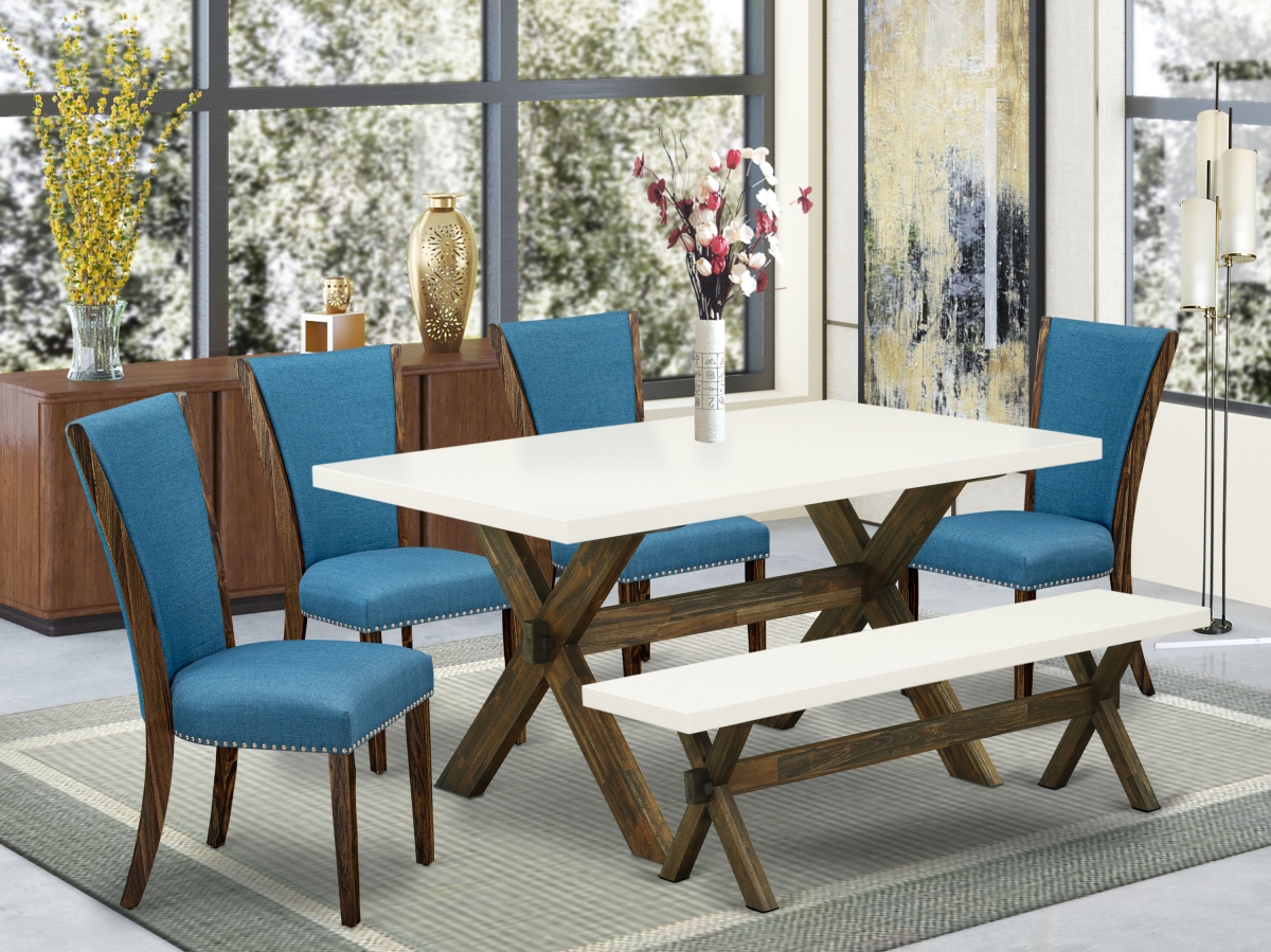 6 Piece X-Style Dining Table Set - Distressed Jacobean