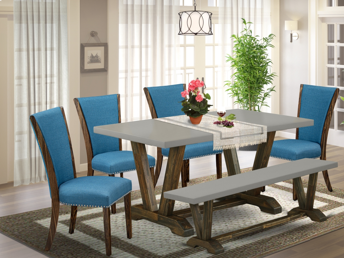 6 Piece V-Style Dining Room Table Set - Distressed Jacobean